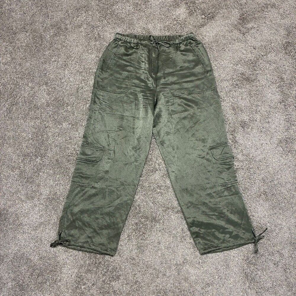 J.Jill Silk Hemp Cargo Pant Size 14 Olive Green Drawstring Utility Gorpcore Glam